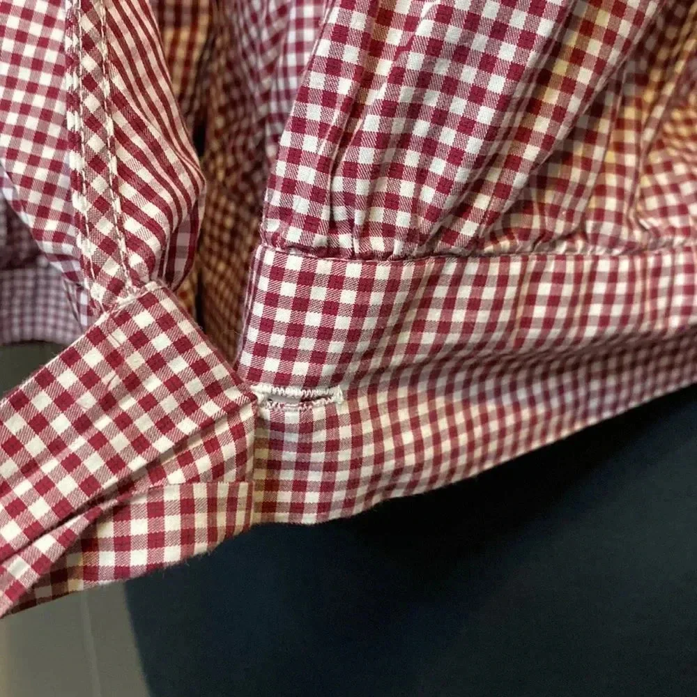 Madewell Small Red Gingham Check Wrap Top Tie Waist 3/4 Sleeves V-Neck - Picture 6 of 9